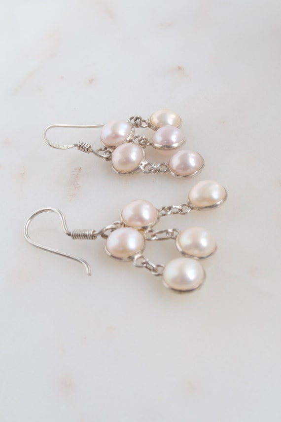 Sterling Silver Pearl Dangle Earrings - image 6