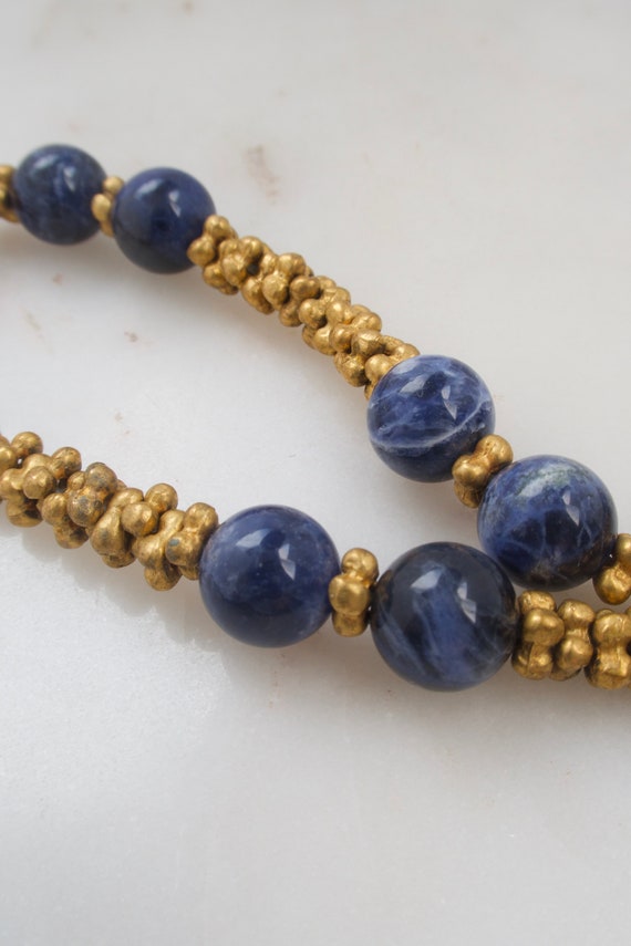 Vintage Sodalite Bead Necklace - Gold Necklace - … - image 5