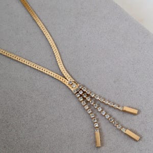 Vintage Rhinestone Gold Necklace - Tassel Necklace - Gold Necklace - Statement Necklace