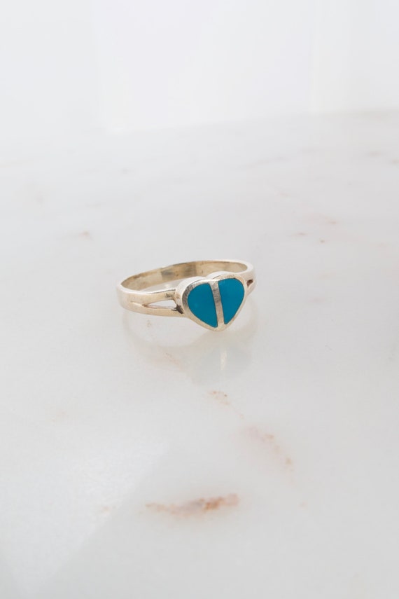 スターリングシルバー　ターコイズ　ハート　リング　ヴィンテージ ヴィンテージ スターリングシルバー ターコイズ ハートリング - サイズ