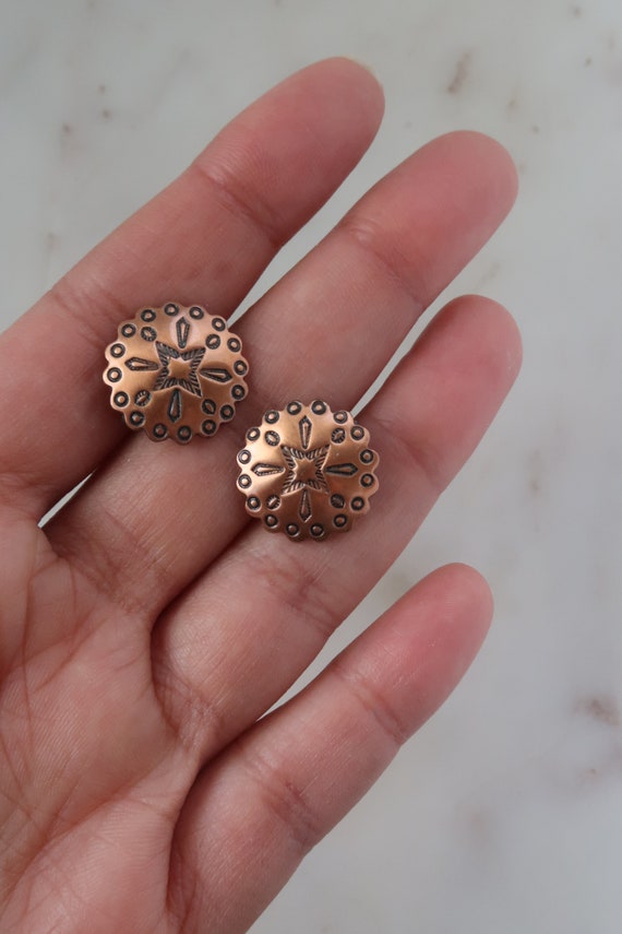 Vintage 1960s COPPER BELL Earrings Copper Concho … - image 3