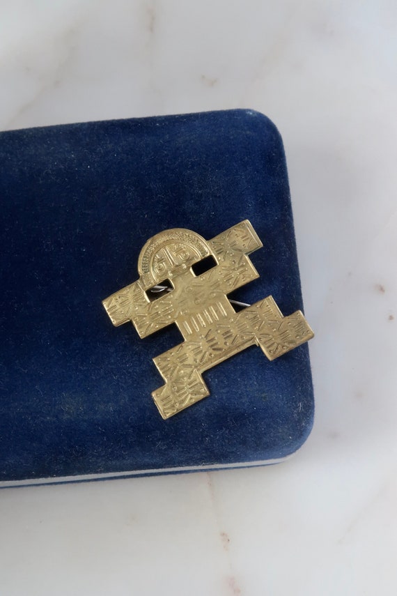 Vintage Aztec Mayan Brass Brooch