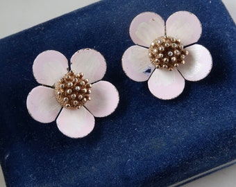 Boucles d'oreilles clip vintage avec fleur rose Pat.Pend