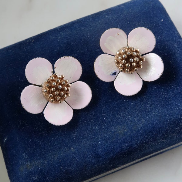 Vintage Pat.Pend Pink Flower Clip On Earrings