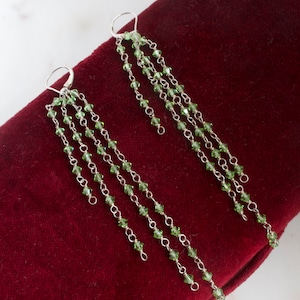 Vintage Sterling Silver Green Tassel Earrings - Gemstone Earrings - Statement Earrings - Gift For Her - Gift For Mother