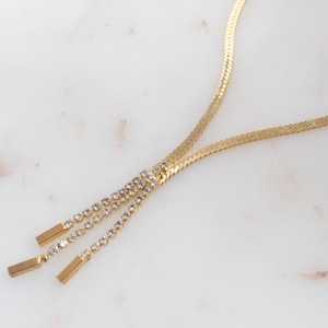 Collier en or avec strass vintage - Collier à pampilles - Collier en or - Collier tendance