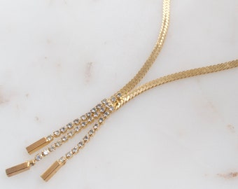 Vintage Rhinestone Gold Necklace - Tassel Necklace - Gold Necklace - Statement Necklace