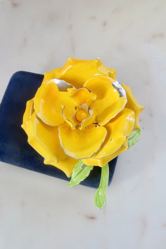 Vintage Large Yellow Rose Flower Brooch