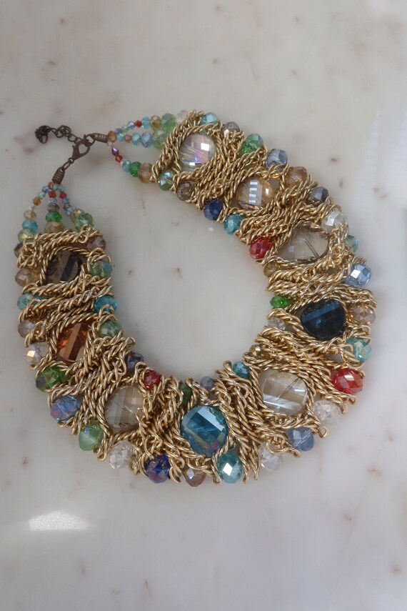 Vintage Multi Color Crystal Necklace Gold Necklac… - image 3