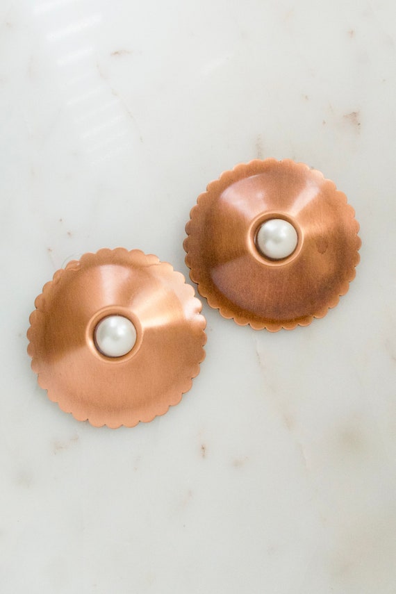 Vintage Oversized Copper Disc Earrings - Large Rou