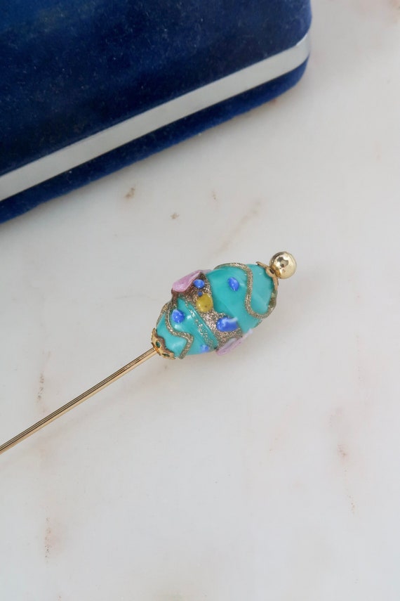 Vintage Blue Stick Pin Statement Stick Pin Gold S… - image 1