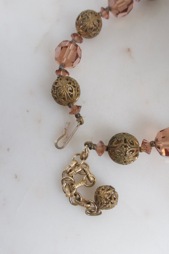 Vintage Brown Crystal & Gold Filigree Bead Neckla… - image 3