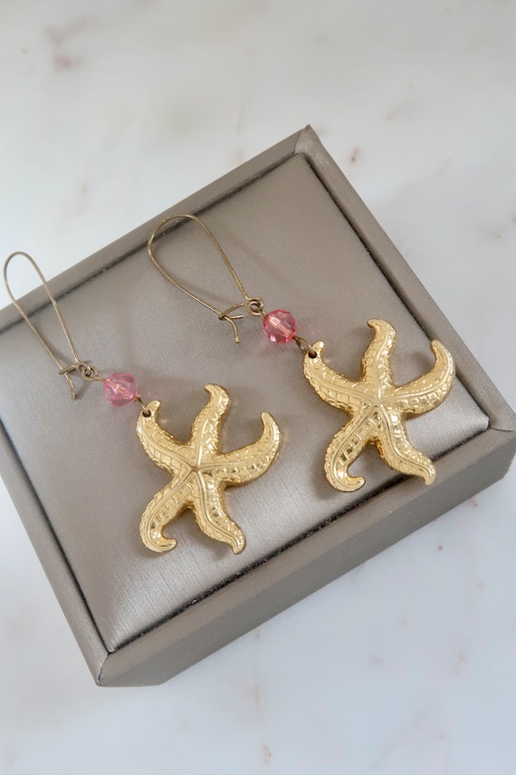 Vintage Gold Starfish Dangle Earrings - Starfish E