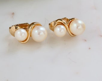 Boucles d'oreilles clip en or perlé vintage