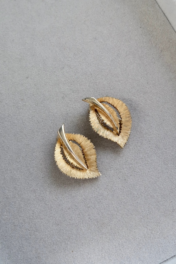 Boucles D'oreilles Clips Vintage Années 1980 - Motif Feuillage Doré