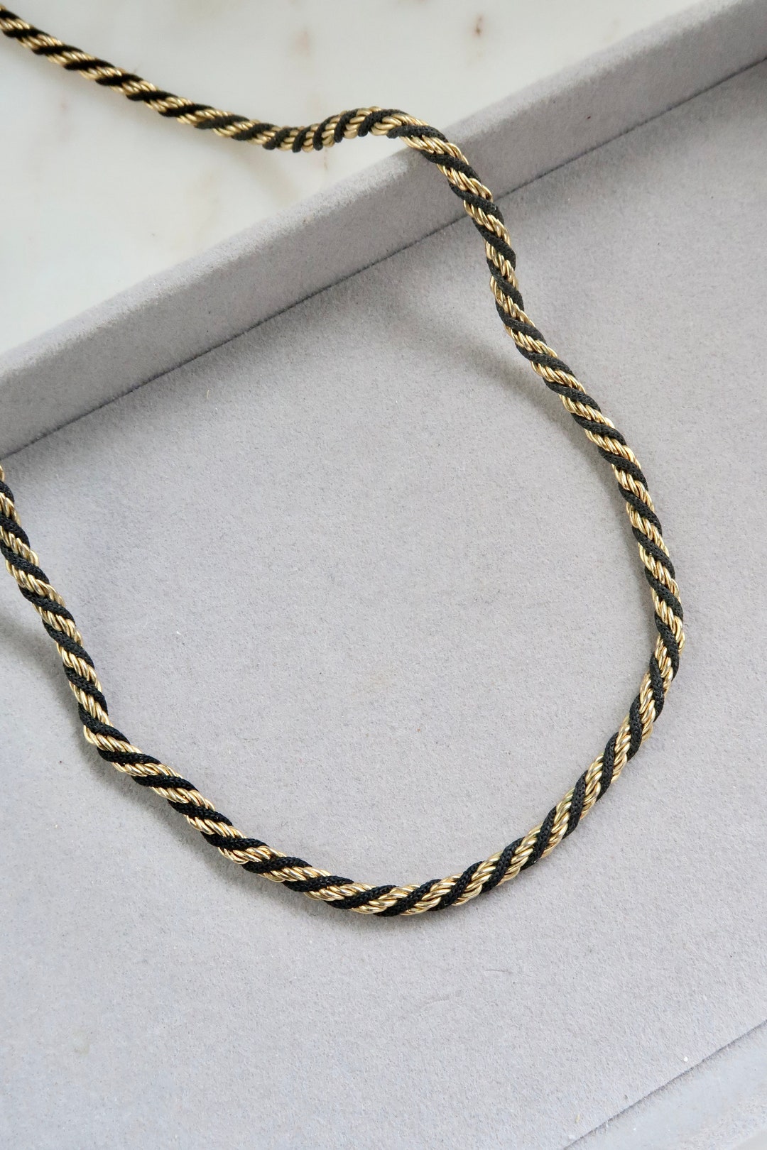 Vintage Trifari Black Rope Gold Chain Twisted Necklace - Etsy