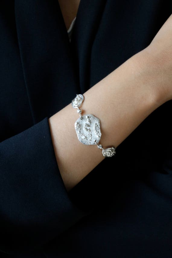 Vintage Sterling Silver Abstract Circle Link Brac… - image 2