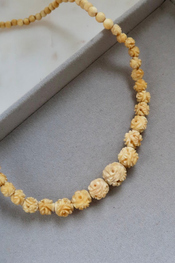 Vintage Carved Flower Celluloid Beaded Necklace - image 2