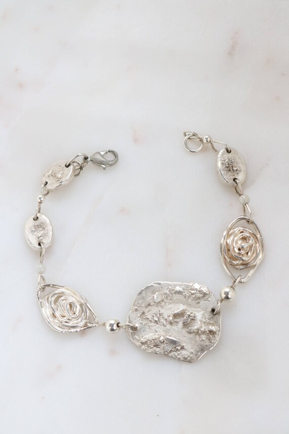 Vintage Sterling Silver Abstract Circle Link Brac… - image 1
