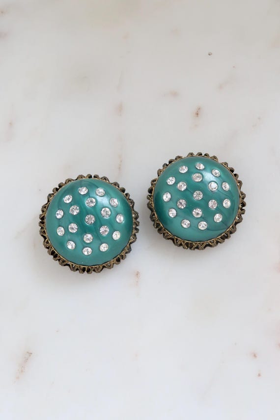 Boucles D'oreilles Clips Perles Et Strass, Vintage