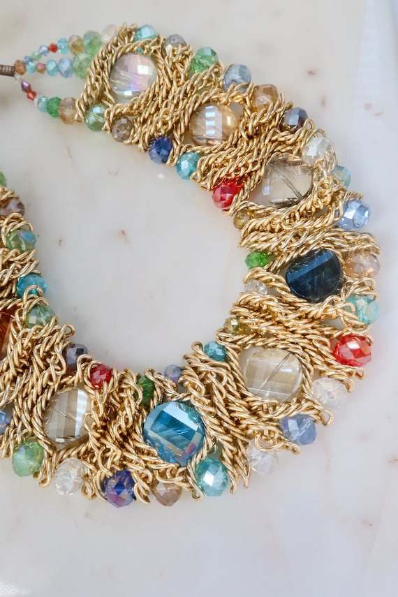 Vintage Multi Color Crystal Necklace Gold Necklac… - image 1