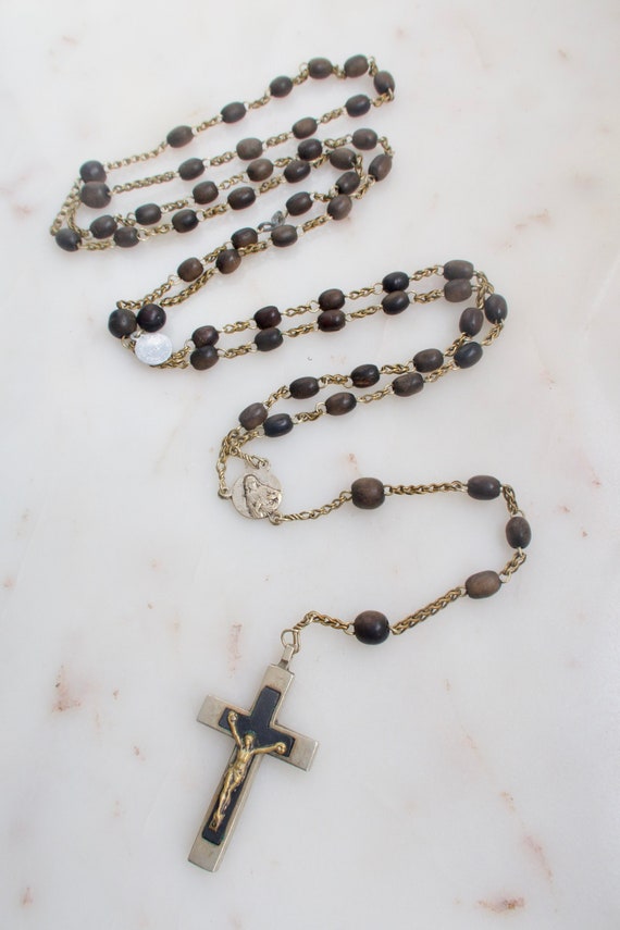 Vintage Wooden Bead Crucifix Rosary - France Rosar