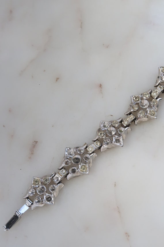 Vintage CORO Rhinestone Flower Link Bracelet For … - image 10