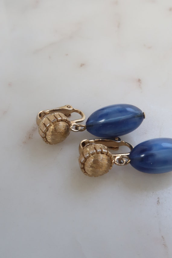 Vintage Blue Dangle Clip On Earrings - image 3