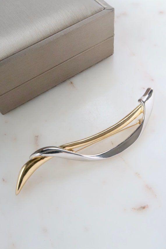 Vintage Silver & Gold Wavy Bar Brooch Statement Pi