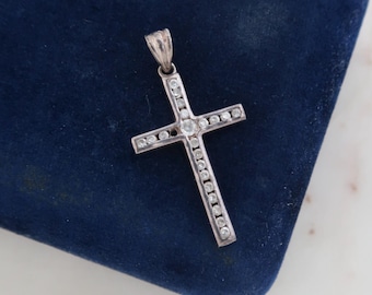 Vintage Sterling Silver Crystal Cross Pendant