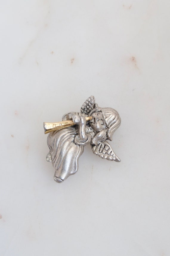Vintage Angel Blowing Horn Brooch