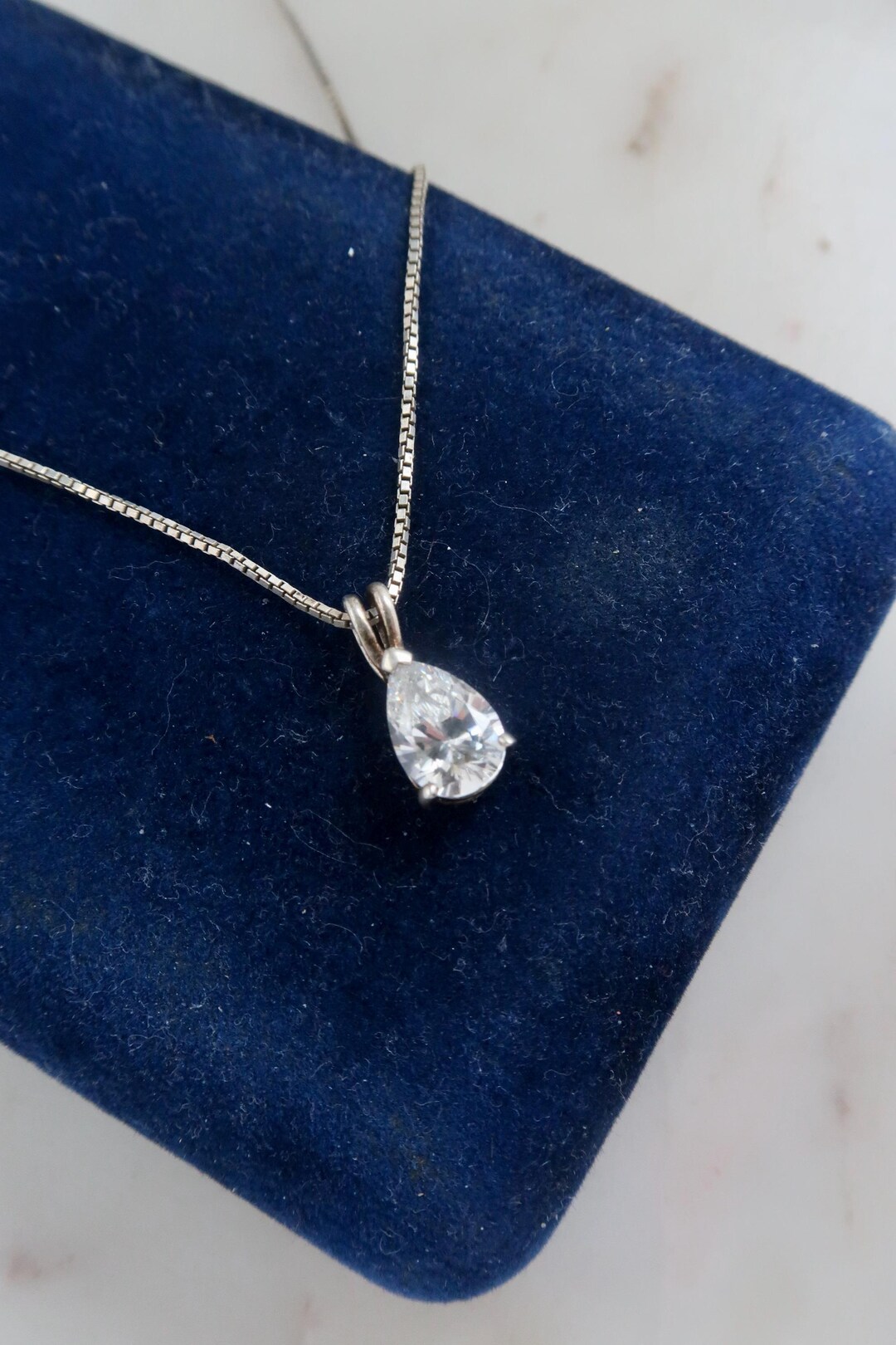 Vintage Korea Sterling Silver CZ Crystal Teardrop Pendant