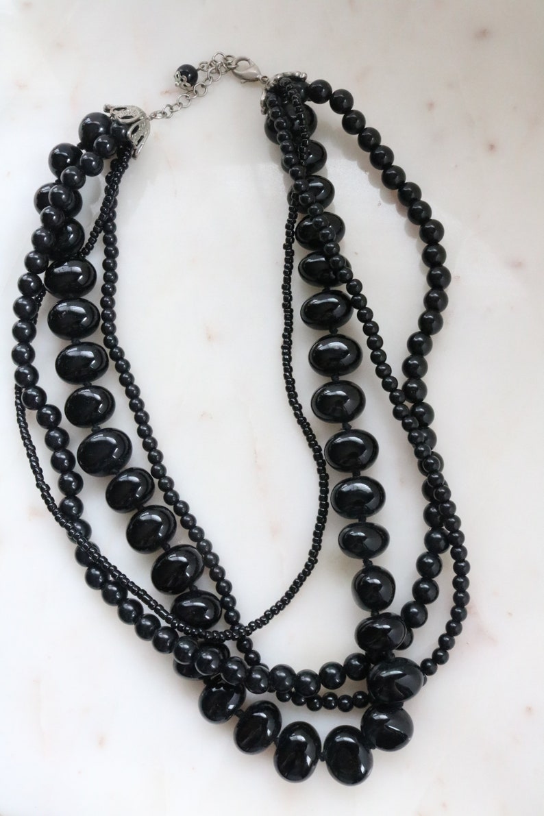 Black Bead Strand Necklace