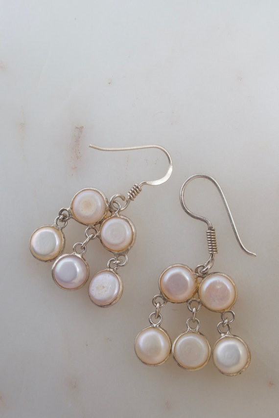 Sterling Silver Pearl Dangle Earrings - image 5