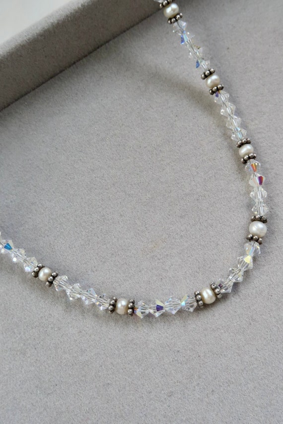 Vintage Aurora Borealis Crystal Pearl Beaded Neckl