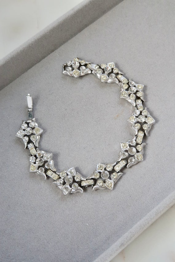Vintage CORO Rhinestone Flower Link Bracelet For … - image 1