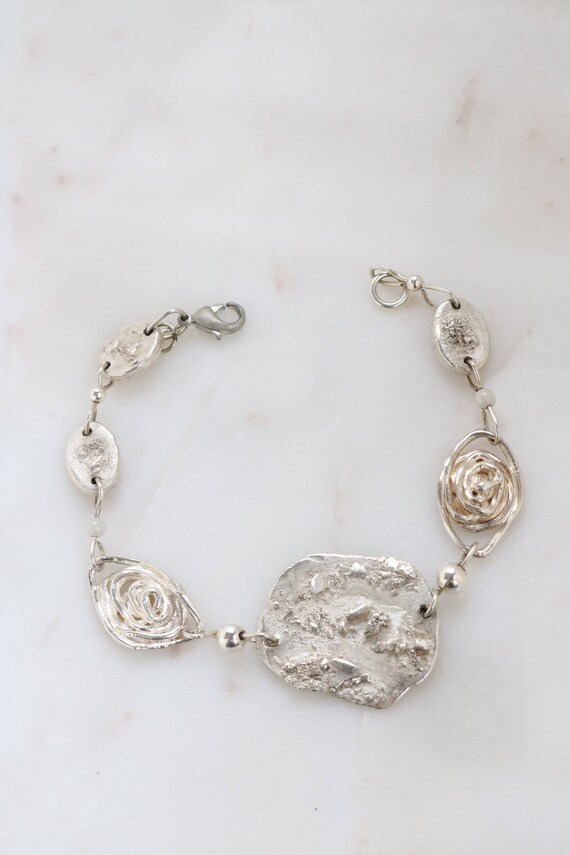 Vintage Sterling Silver Abstract Circle Link Brac… - image 3