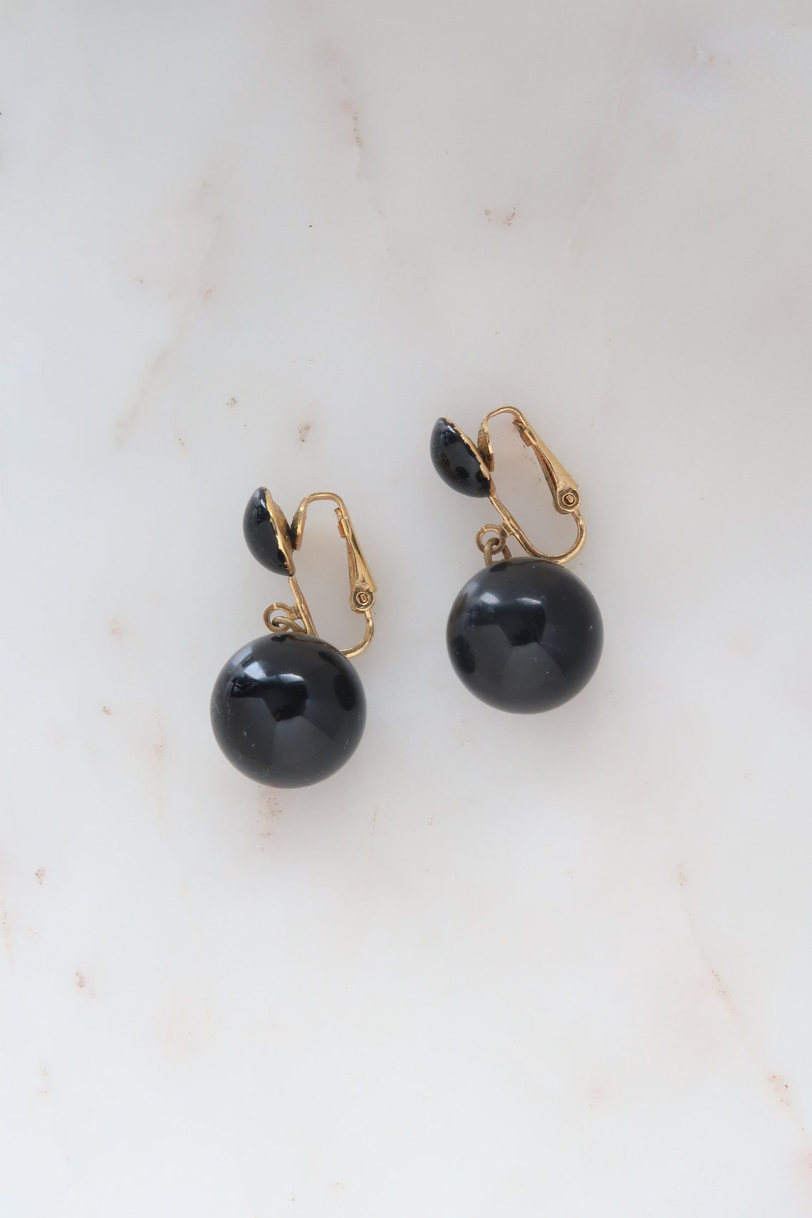 Vintage Black Ball Dangle Earrings Etsy