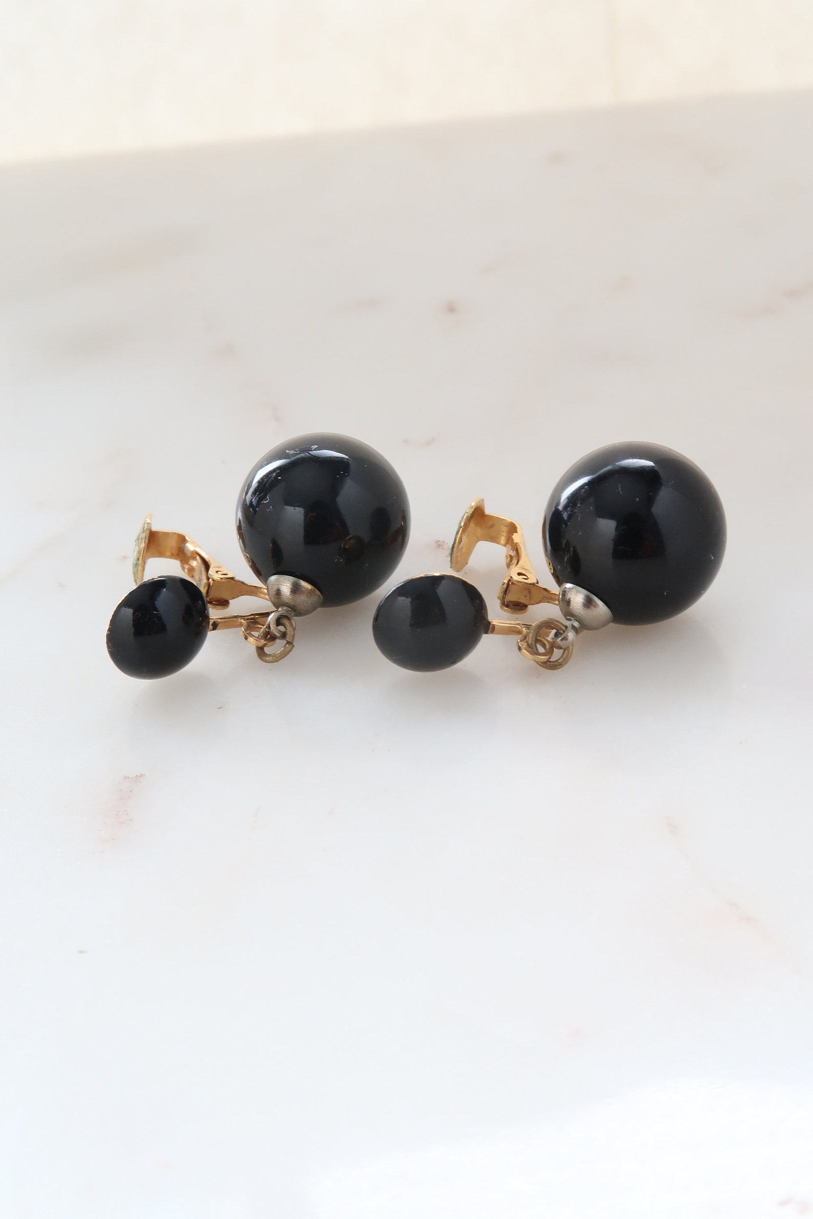 Vintage Black Ball Dangle Earrings Etsy
