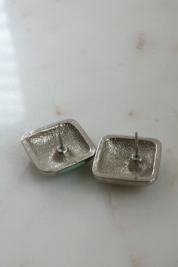 Vintage Avon Silver and Green Enamel Square Earri… - image 6