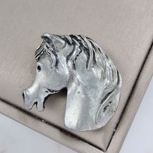 Vintage Pewter Horse Head Brooch