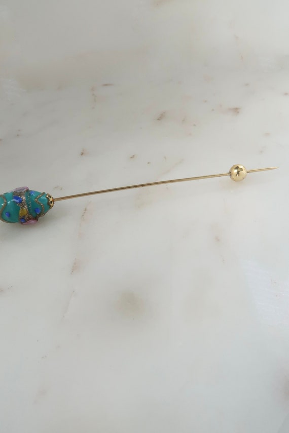 Vintage Blue Stick Pin Statement Stick Pin Gold S… - image 4