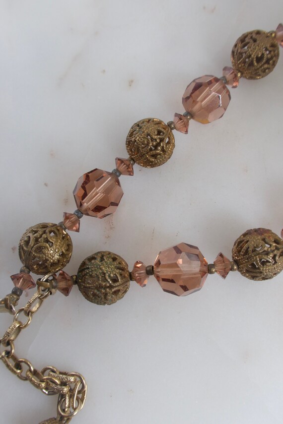 Vintage Brown Crystal & Gold Filigree Bead Neckla… - image 5