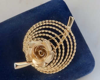 Vintage Gold Rose Flower Brooch