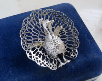 Vintage Silber Pfau Filigree Brosche