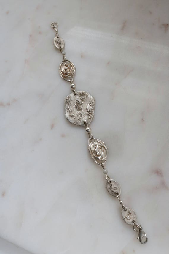 Vintage Sterling Silver Abstract Circle Link Brac… - image 9