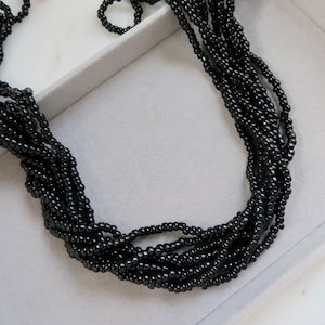 Vintage Black Multi-Strand Necklace - Black Seed Bead Strand Necklace