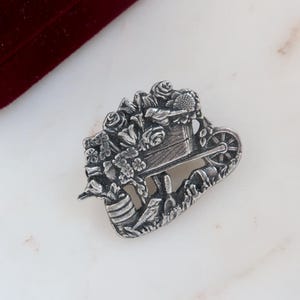 Vintage 2001 Birds & Blooms Limited Edition Floral Roses Wheelbarrow Brooch