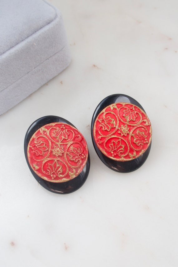 Vintage Black and Red Geometric Earrings - Black … - image 1