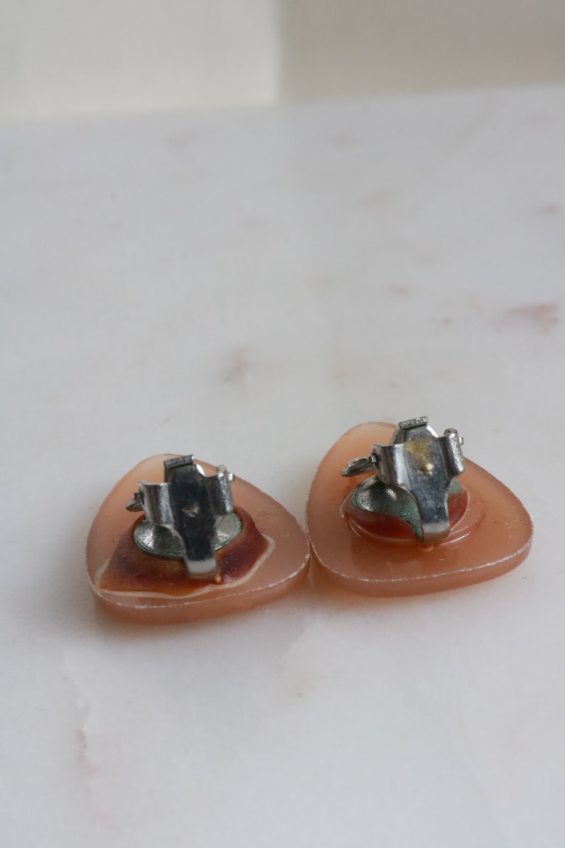 Vintage Brown Triangle Clip On Earrings